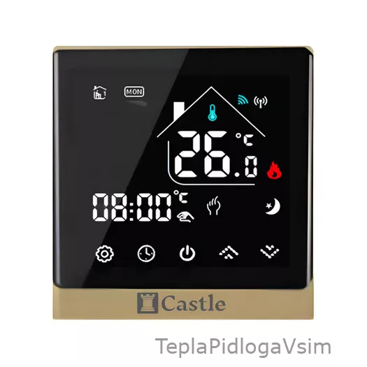 Фото 1 - Терморегулятор программируемый Castle AC8400H Wi-Fi Золотой